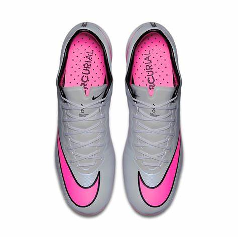 Nike Junior Mercurial Vapor X FG JR Firm Ground Soccer Cleat- Wolf Grey/Hyper Pink - Image 3