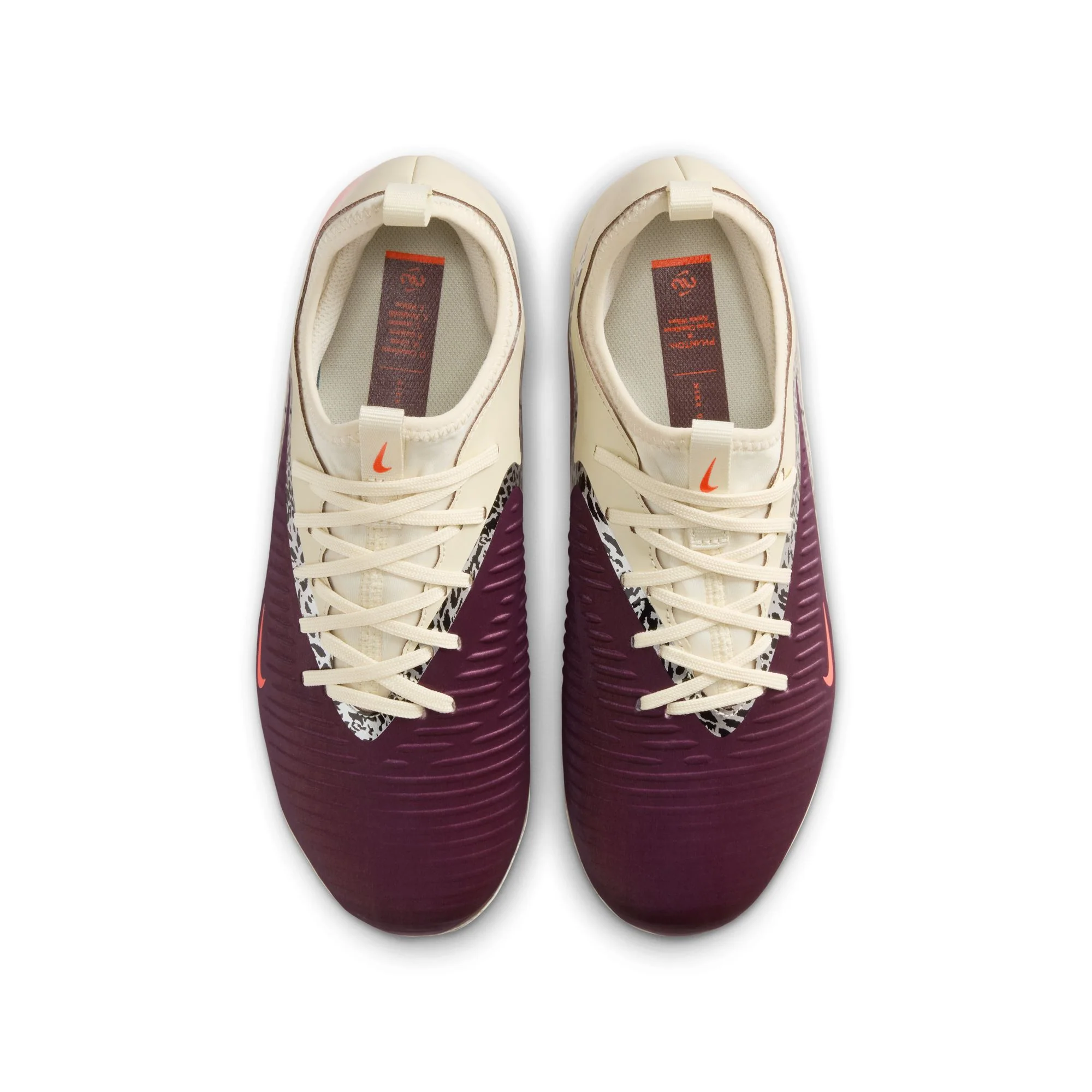 Nike United Junior Phantom 6 Low Academy FG Firm Ground Soccer Cleats- Burgundy Crush/University Red/Fossil - Image 3