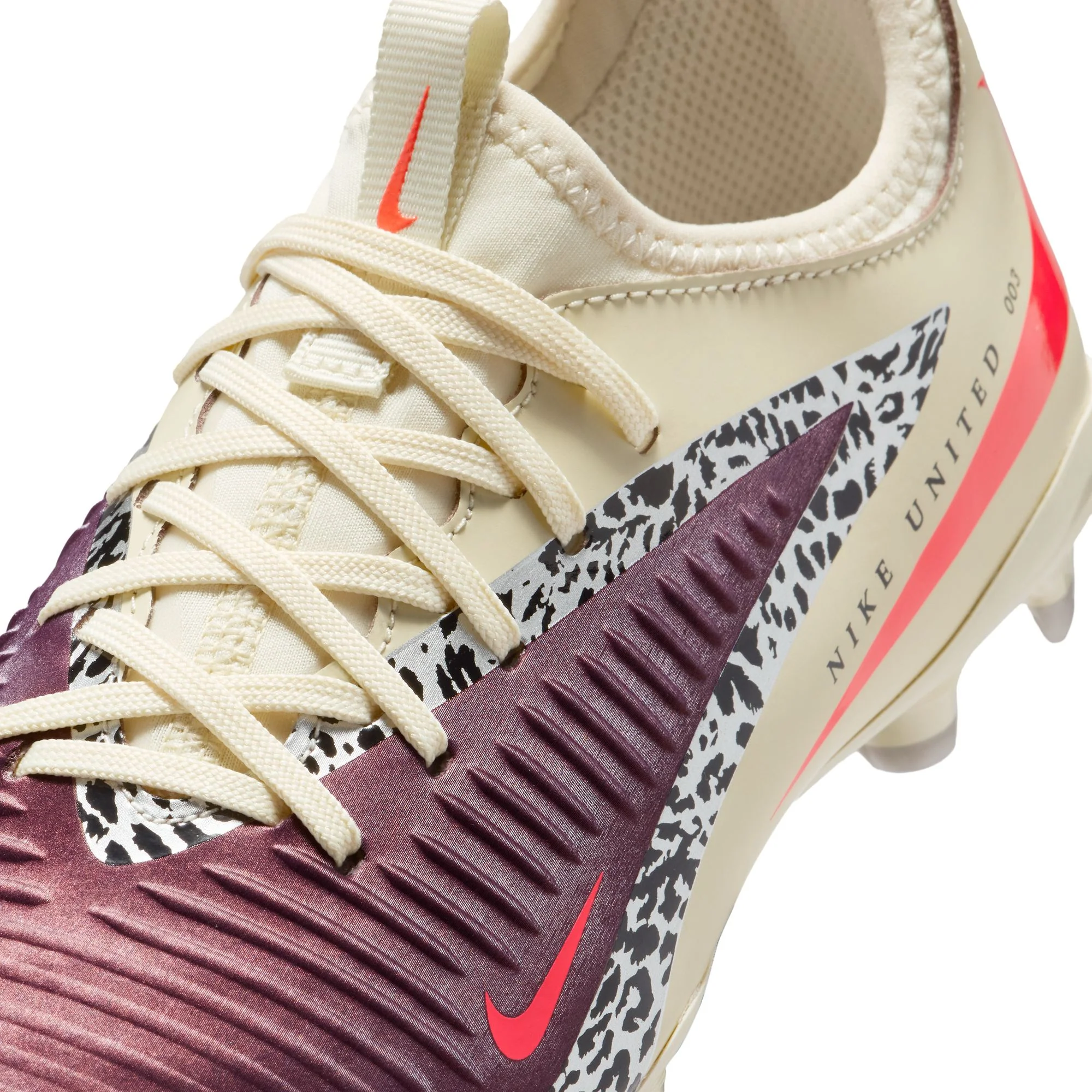 Nike United Junior Phantom 6 Low Academy FG Firm Ground Soccer Cleats- Burgundy Crush/University Red/Fossil - Image 7