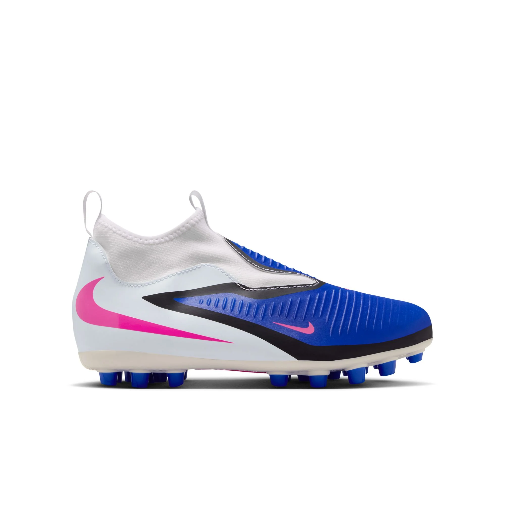 Nike Junior Phantom 6 High Academy FG Firm Ground Soccer Cleats- Racer Blue/Pink Blast/White