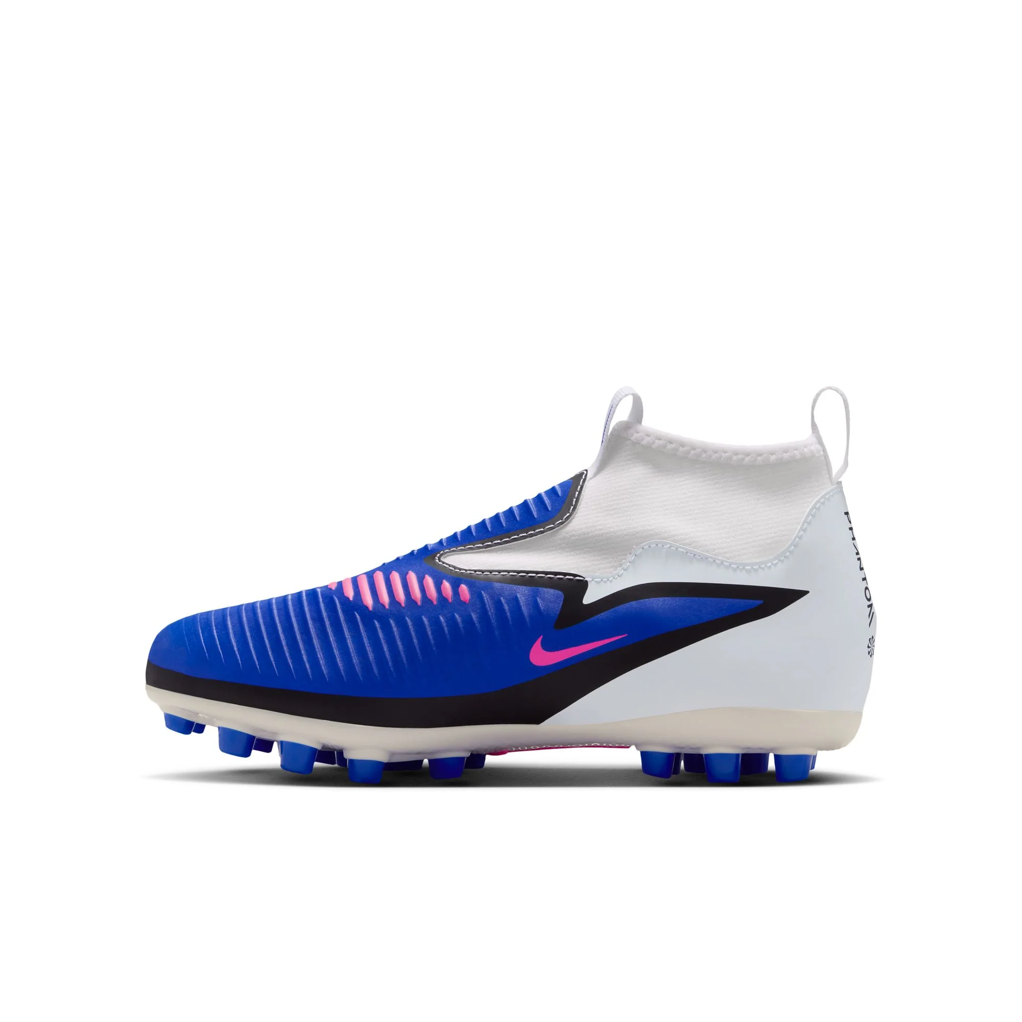 Nike Junior Phantom 6 High Academy FG Firm Ground Soccer Cleats- Racer Blue/Pink Blast/White - Image 2