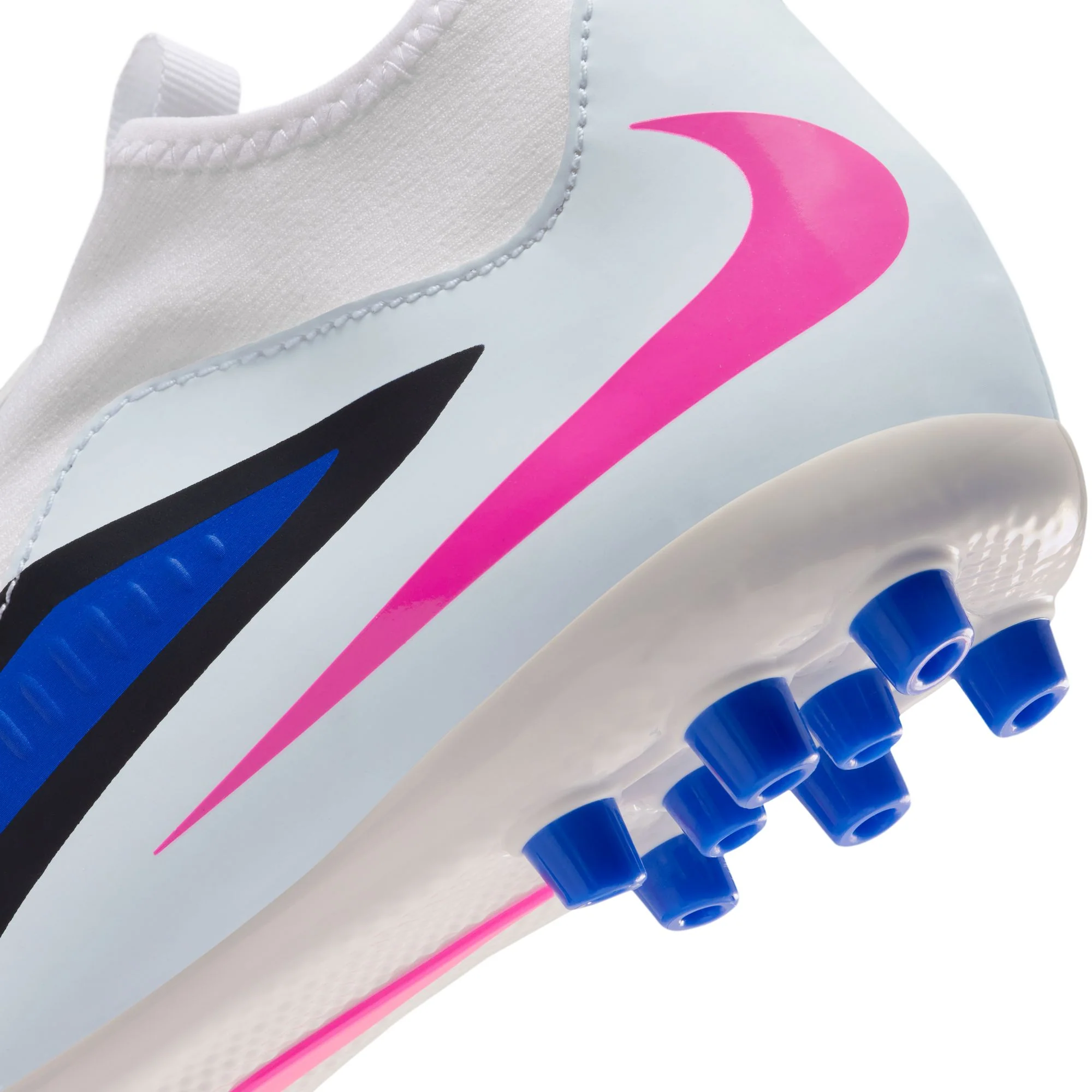 Nike Junior Phantom 6 High Academy FG Firm Ground Soccer Cleats- Racer Blue/Pink Blast/White - Image 8