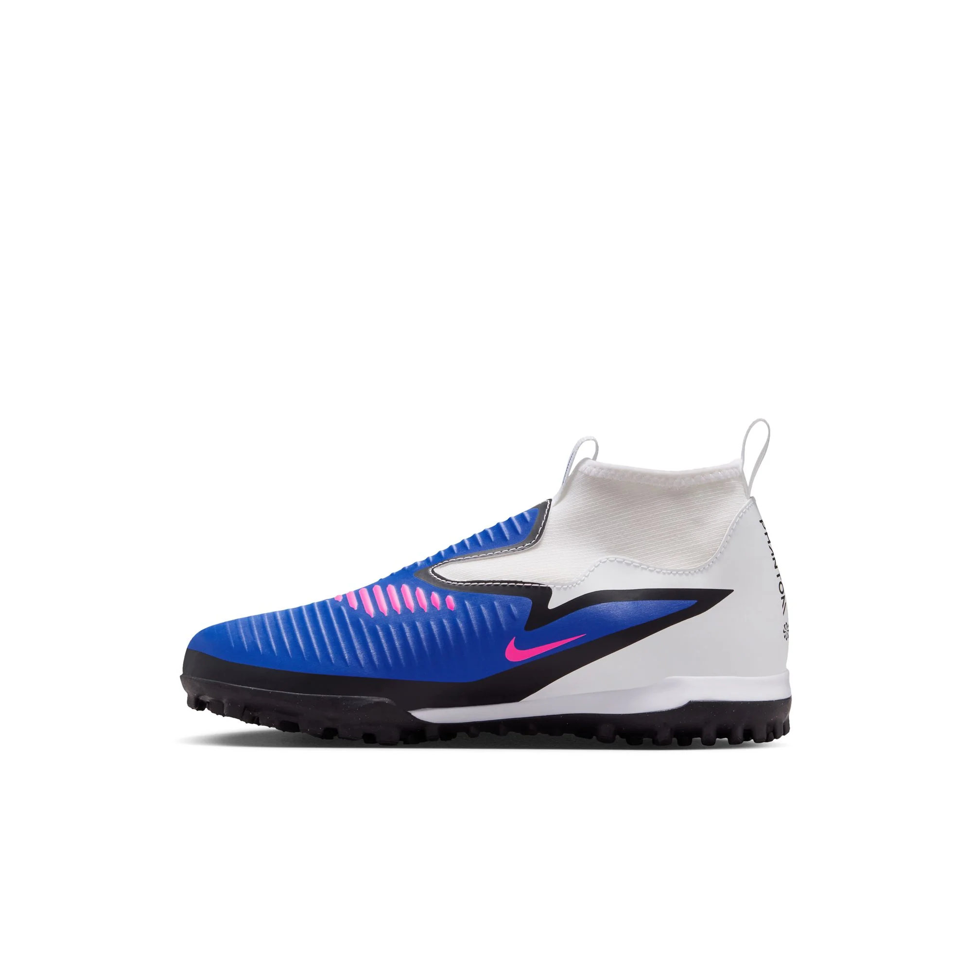 Nike Junior Phantom 6 High Academy TF Firm Turf Soccer Cleats- Racer Blue/Pink Blast/White - Image 2
