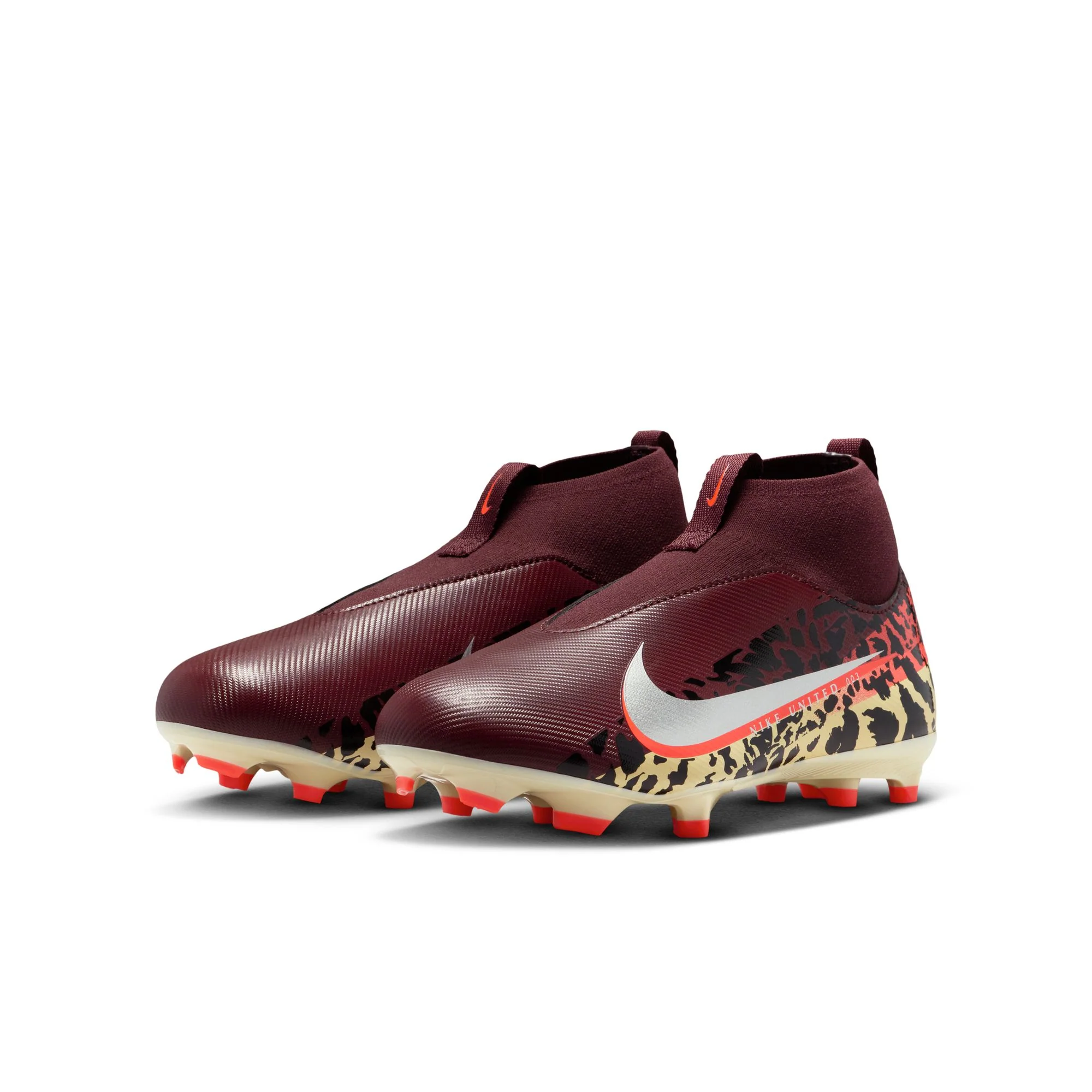 Nike United Junior Zoom Mercurial Superfly 10 Academy FG Firm Ground Soccer Cleats- Burgundy Crush/Metallic Silver - Image 4