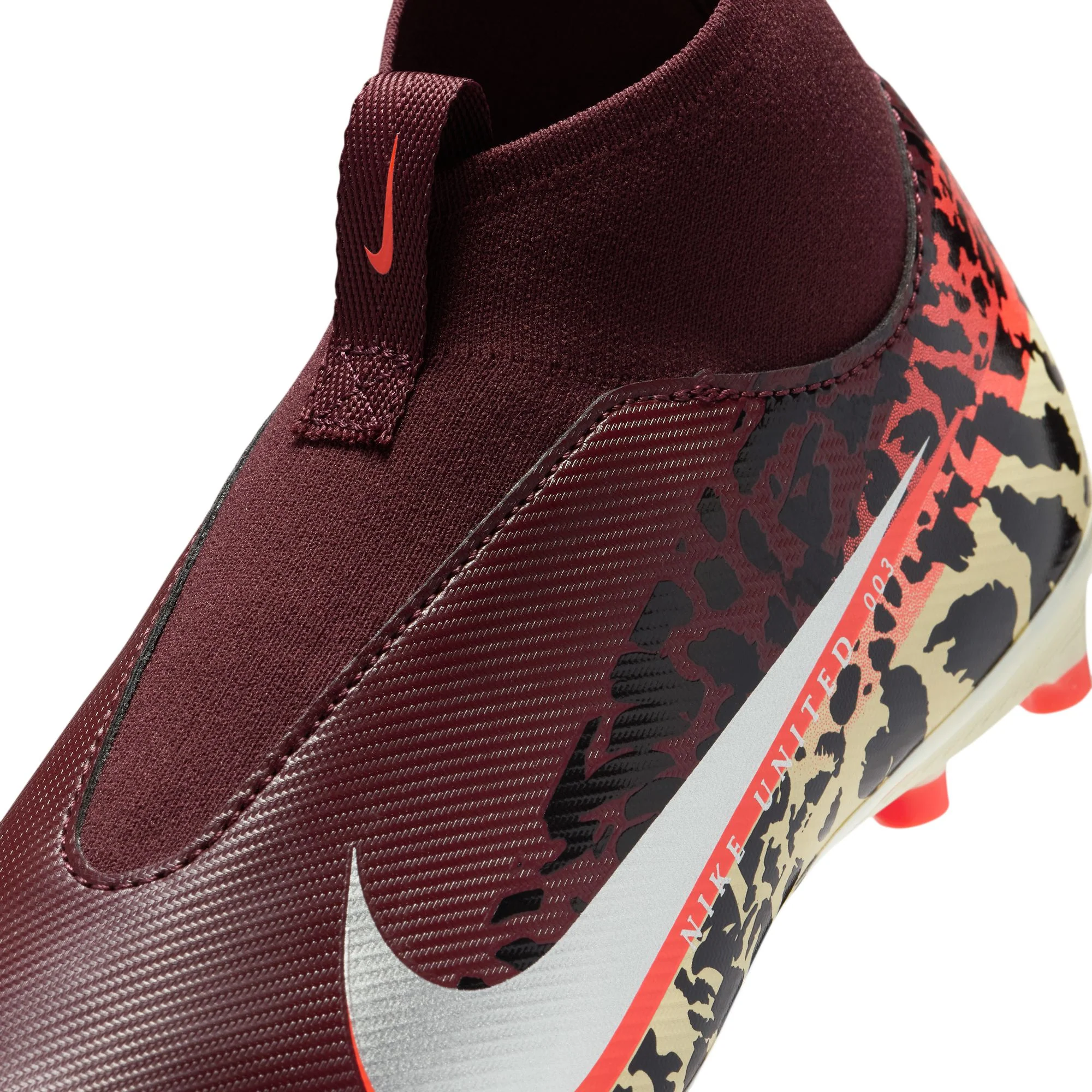 Nike United Junior Zoom Mercurial Superfly 10 Academy FG Firm Ground Soccer Cleats- Burgundy Crush/Metallic Silver - Image 7