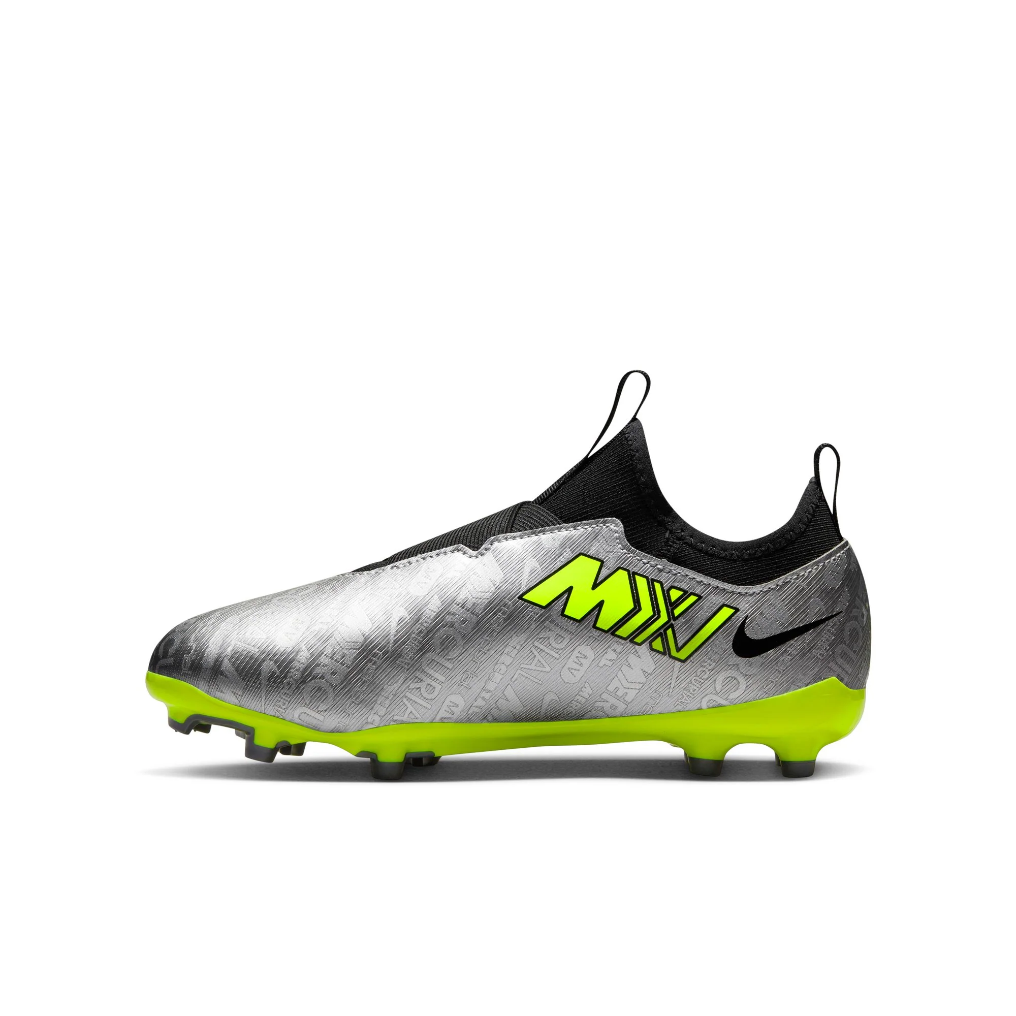 Nike Junior Zoom Mercurial Vapor 15 XXV Academy FG/MG Soccer Cleats - Metallic Silver/Black/Volt - Image 2