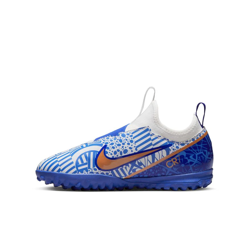 Nike Junior Zoom Vapor 15 Academy CR7 TF Turf Shoes - White/MetallicCopper/Concord/MediumBlue - Image 2