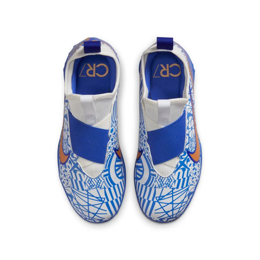 Nike Junior Zoom Vapor 15 Academy CR7 TF Turf Shoes - White/MetallicCopper/Concord/MediumBlue - Image 3