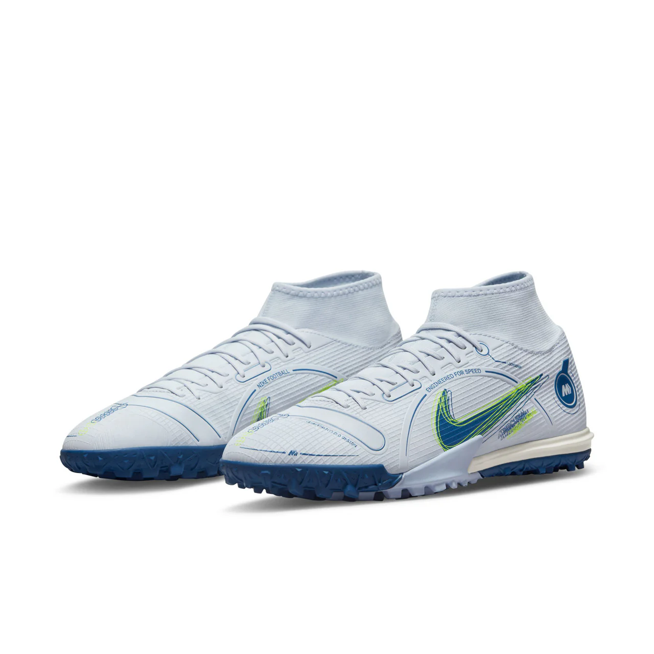 Nike Mercurial Superfly 8 Academy TF Artificial Turf Soccer Shoe - Grey/Blackened Blue/Light Marine/Laser Blue/Volt - Image 4