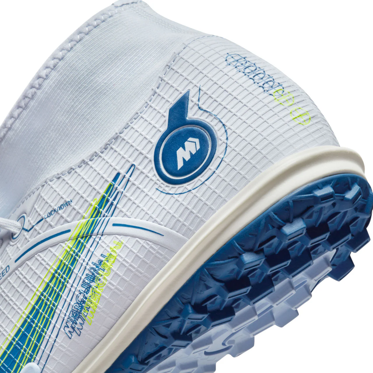 Nike Mercurial Superfly 8 Academy TF Artificial Turf Soccer Shoe - Grey/Blackened Blue/Light Marine/Laser Blue/Volt - Image 7