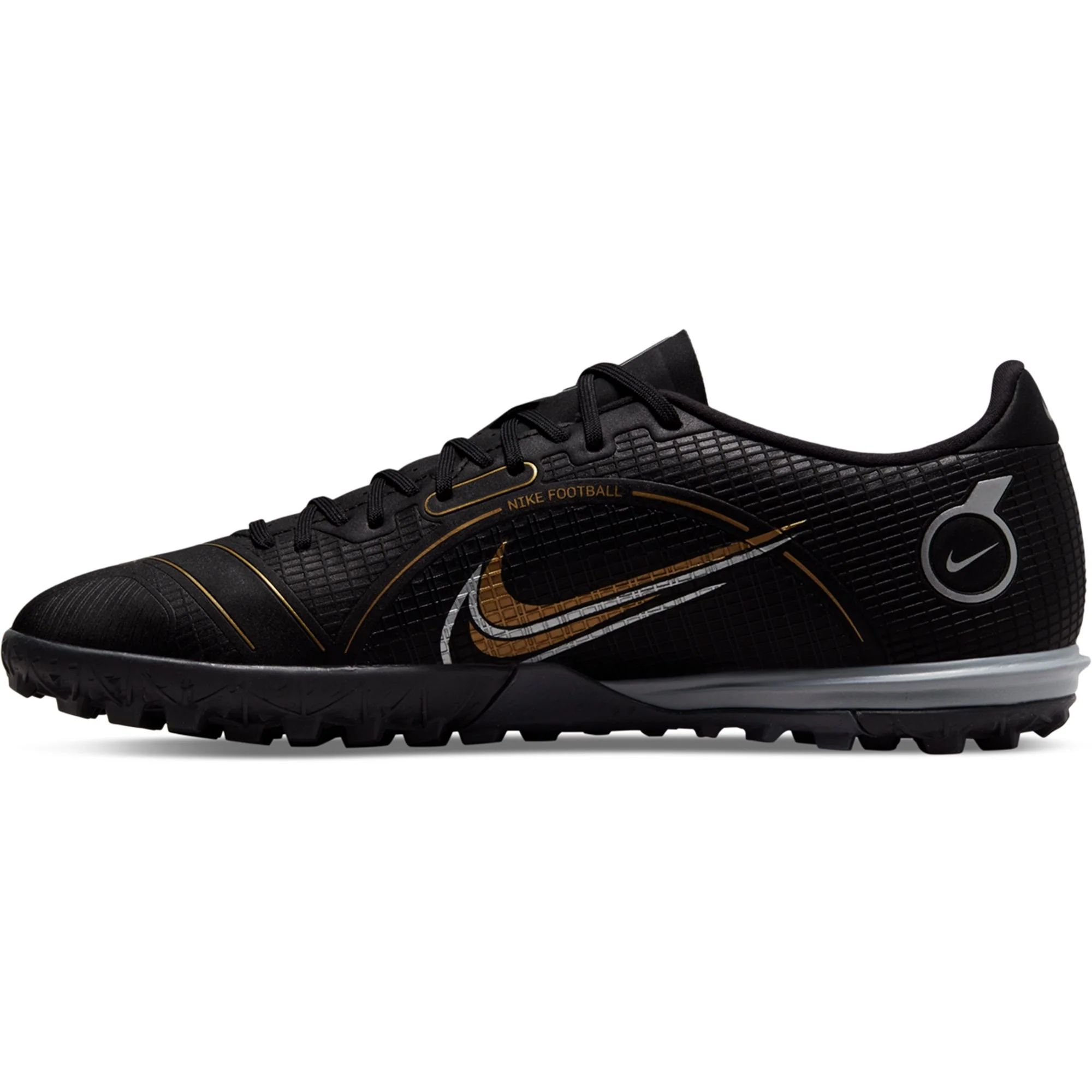 Nike Mercurial Vapor 14 Academy TF Turf Soccer Cleats- Black/Metallic Gold/ Metallic Silver - Image 2