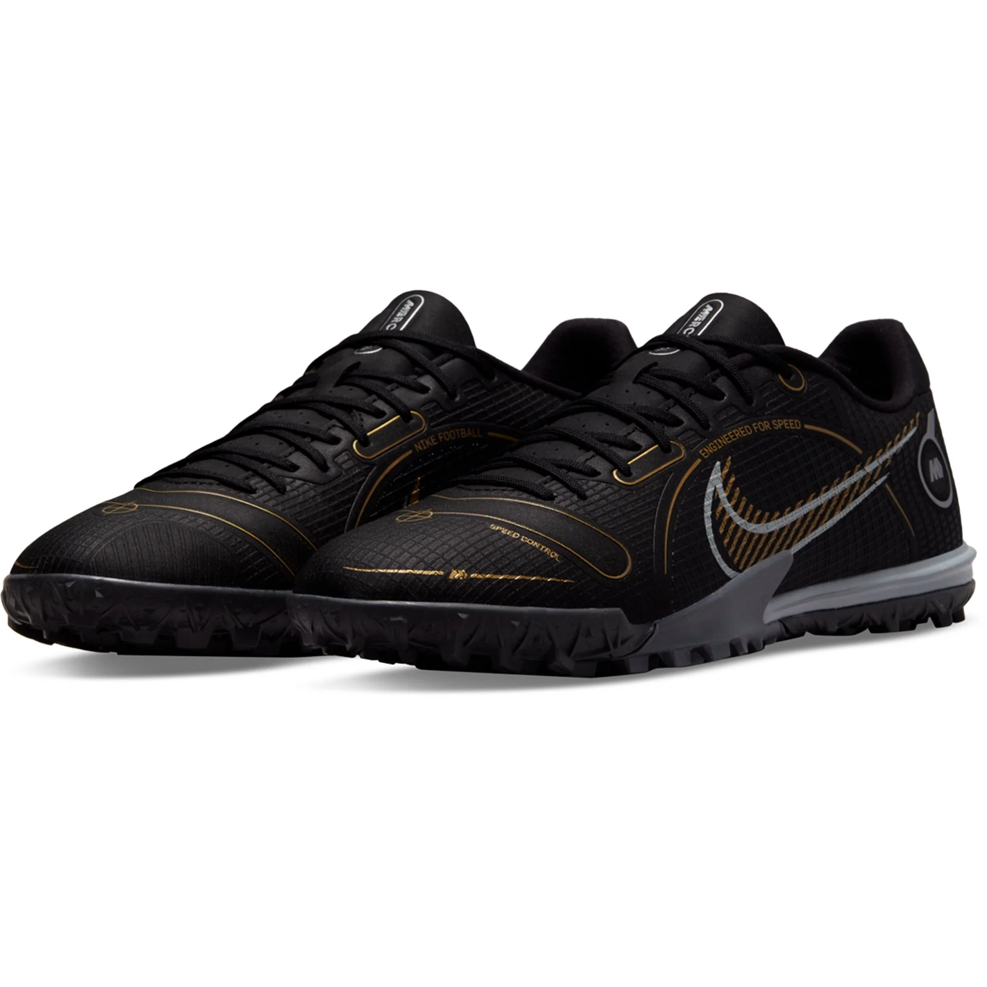 Nike Mercurial Vapor 14 Academy TF Turf Soccer Cleats- Black/Metallic Gold/ Metallic Silver - Image 4