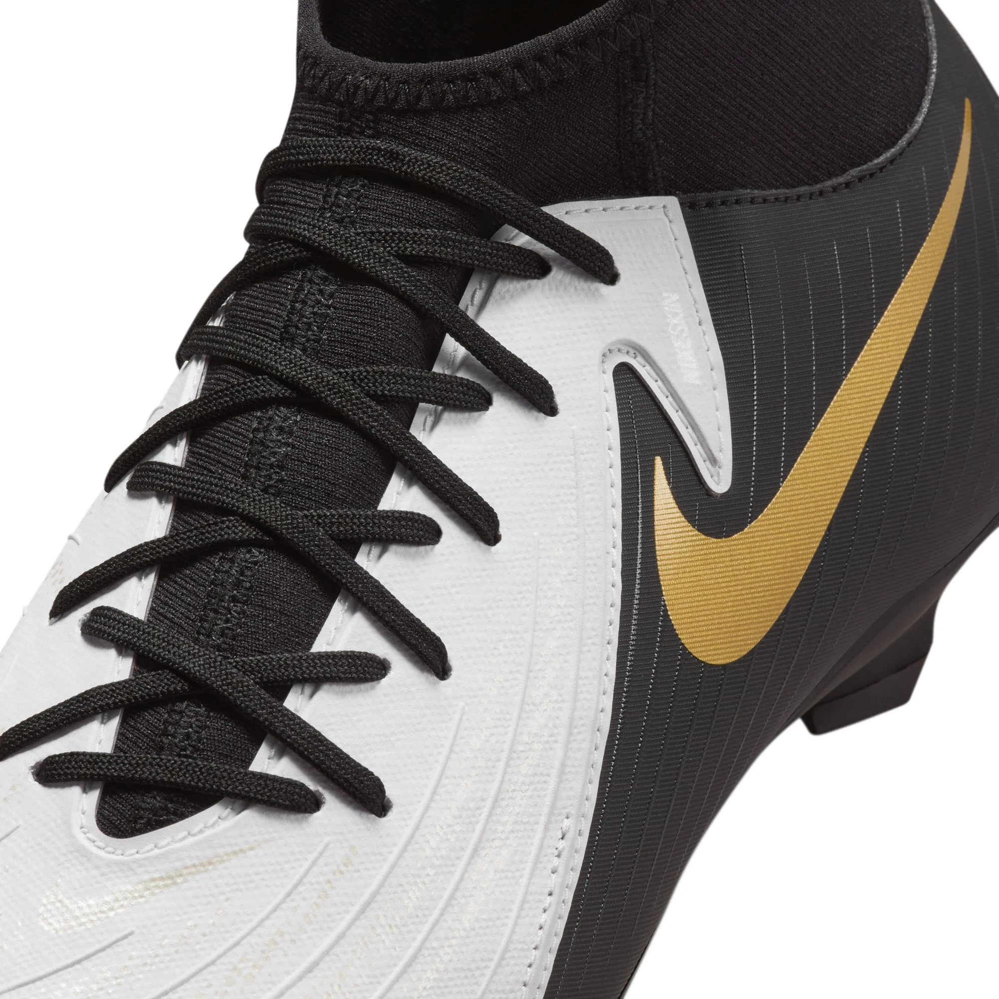 Nike Phantom Luna II Academy FG Firm Ground Soccer Cleat - White/Black/Metallic Gold Coin - Image 7
