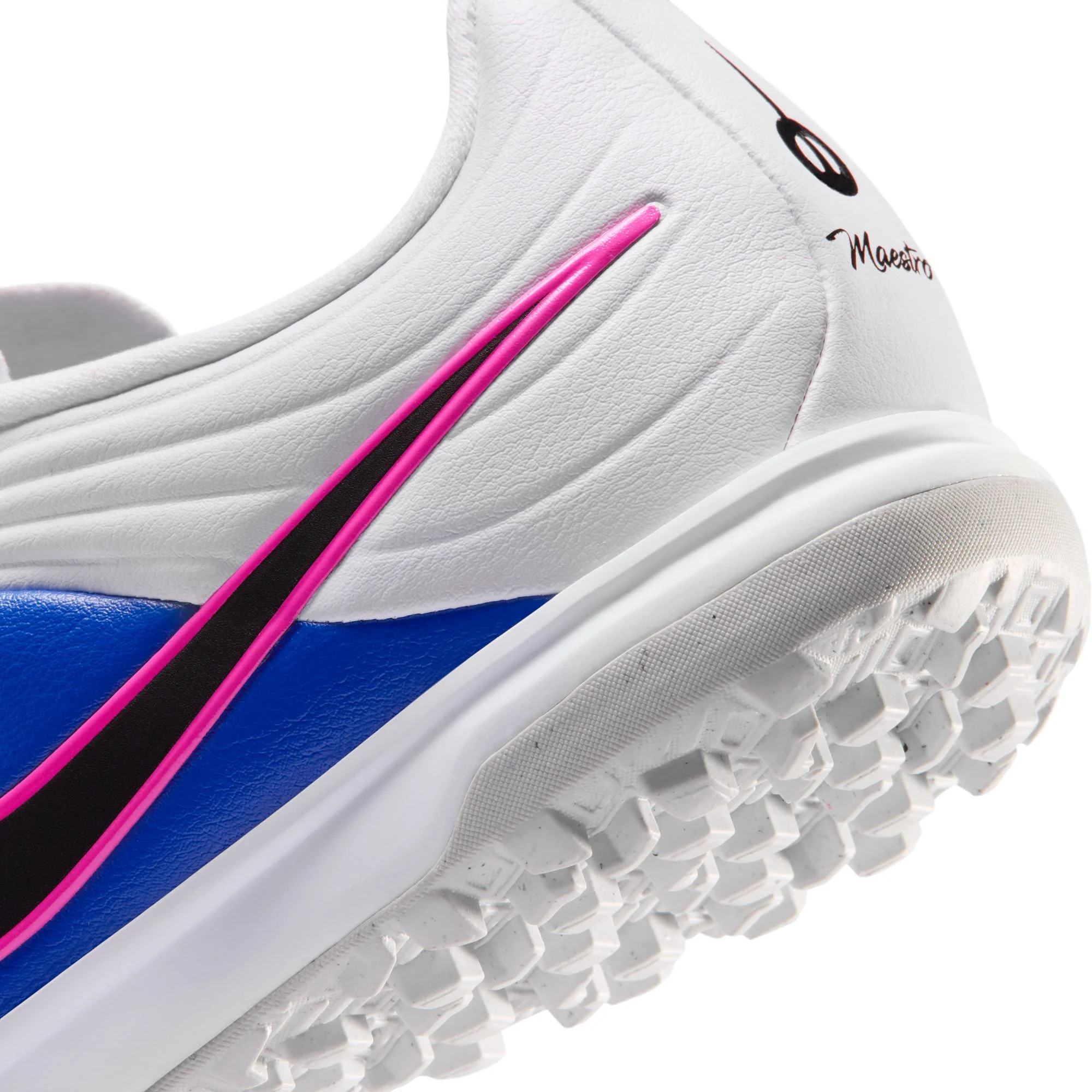 Nike Junior Tiempo Maestro Academy TF Turf Soccer Cleat - White/Black/Racer Blue/Pink Blast - Image 8