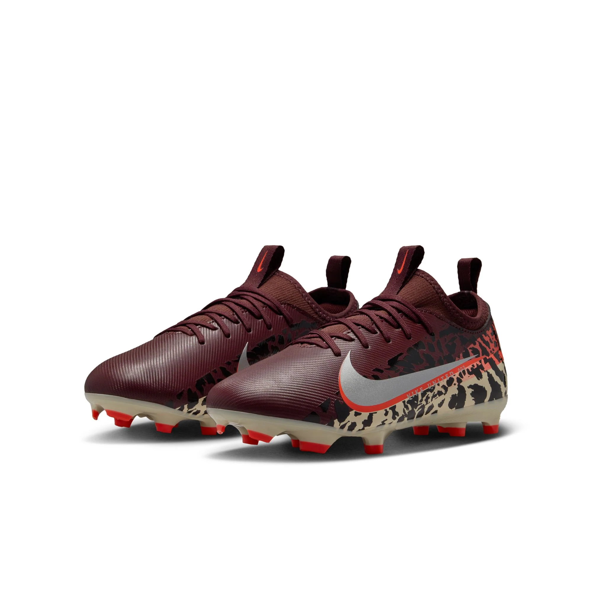 Nike United Junior Mercurial Vapor 16 Academy FG Firm Ground Low-Top Soccer Cleats- Burgundy Crush/Metallic Silver - Image 4
