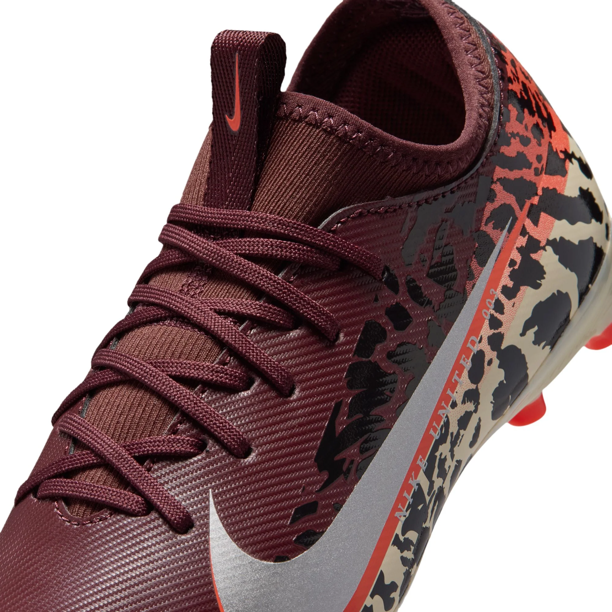 Nike United Junior Mercurial Vapor 16 Academy FG Firm Ground Low-Top Soccer Cleats- Burgundy Crush/Metallic Silver - Image 7