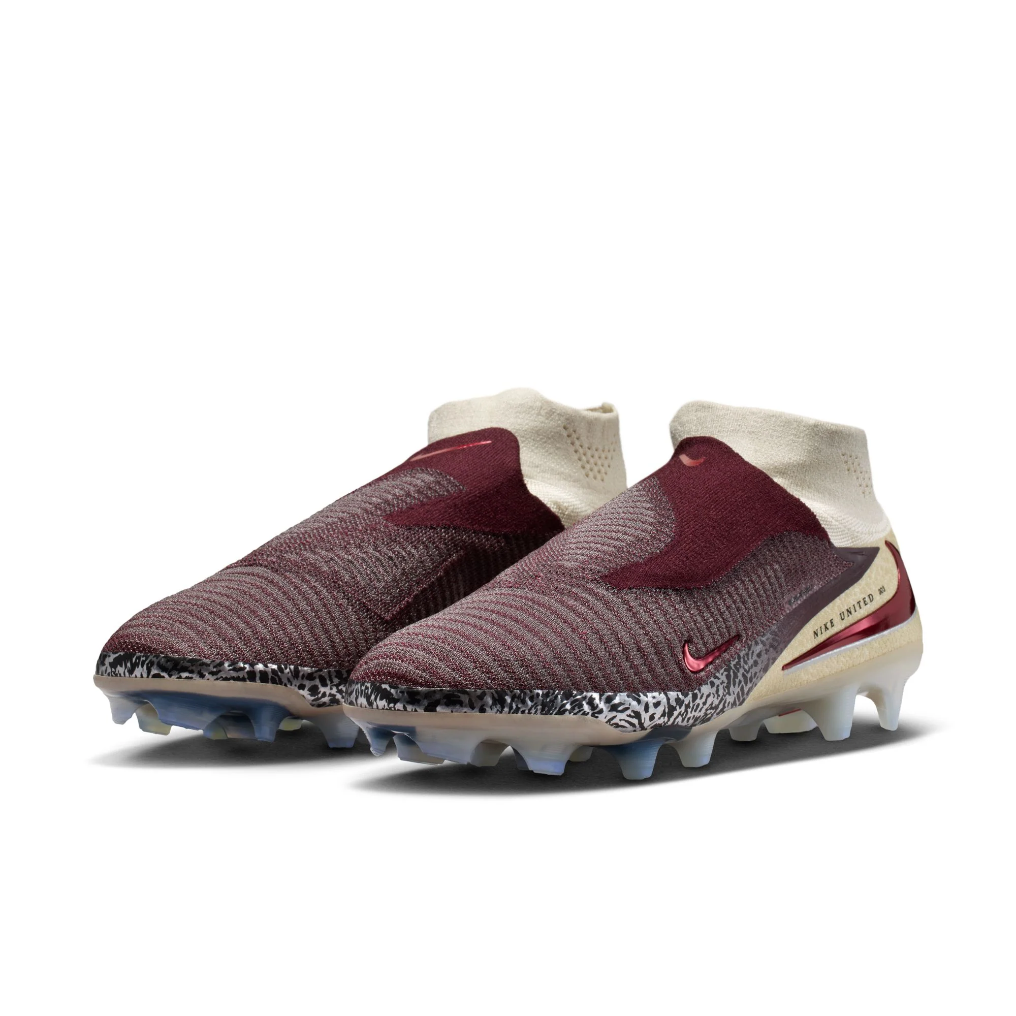 Nike United Phantom 6 High Elite FG Firm Ground Soccer Cleats - Burgundy Crush/University Red/Fossil - Image 4