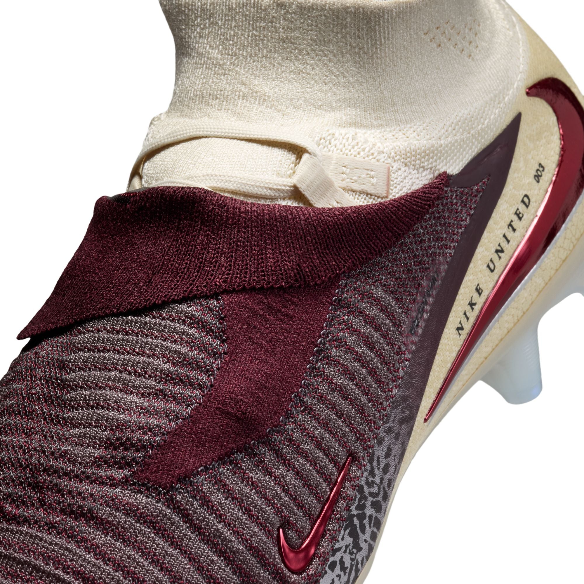 Nike United Phantom 6 High Elite FG Firm Ground Soccer Cleats - Burgundy Crush/University Red/Fossil - Image 8