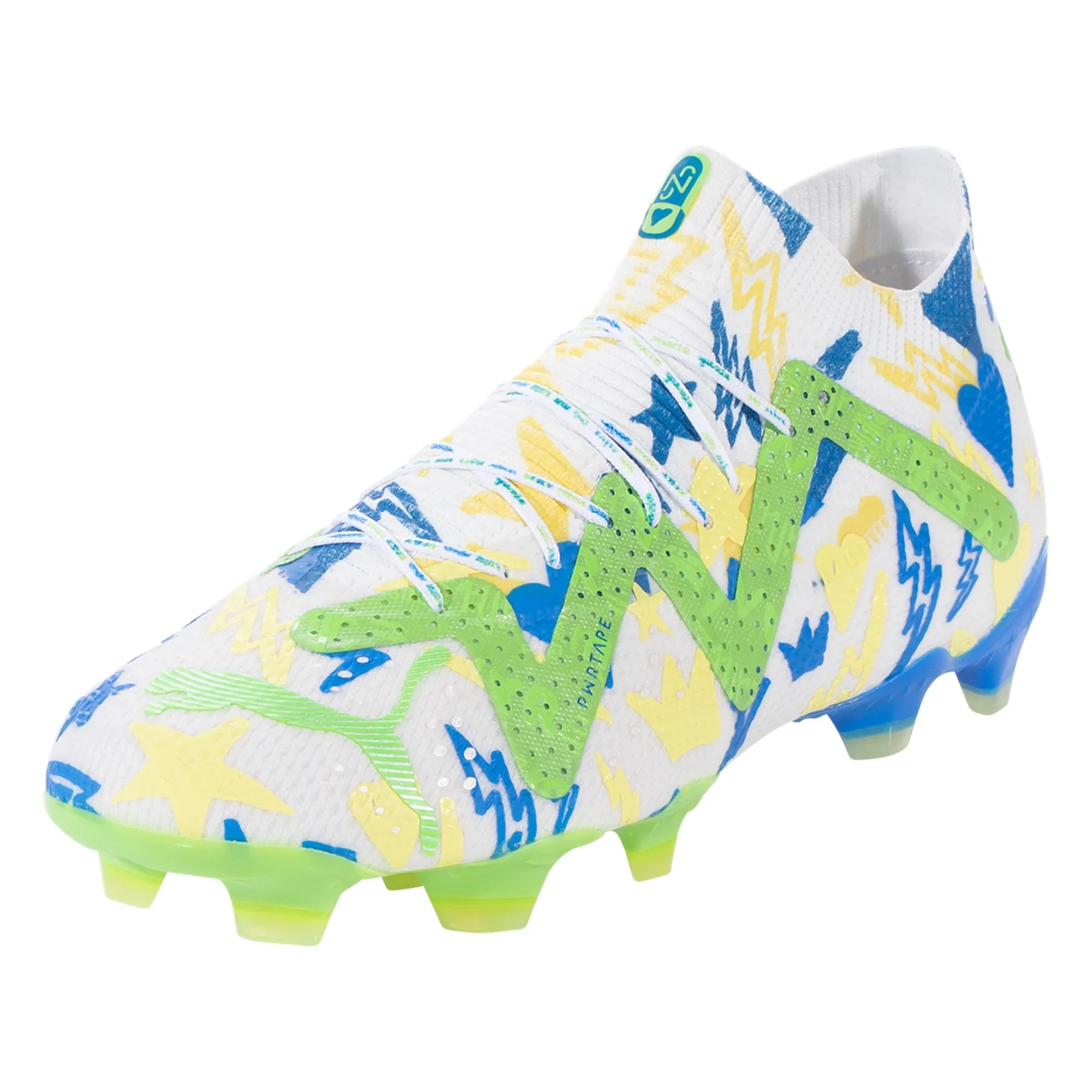 Puma Future Ultimate NJR FG/AG Soccer Cleat - White/Racing Blue/Lemon Meringue/Parakeet Green - Image 4