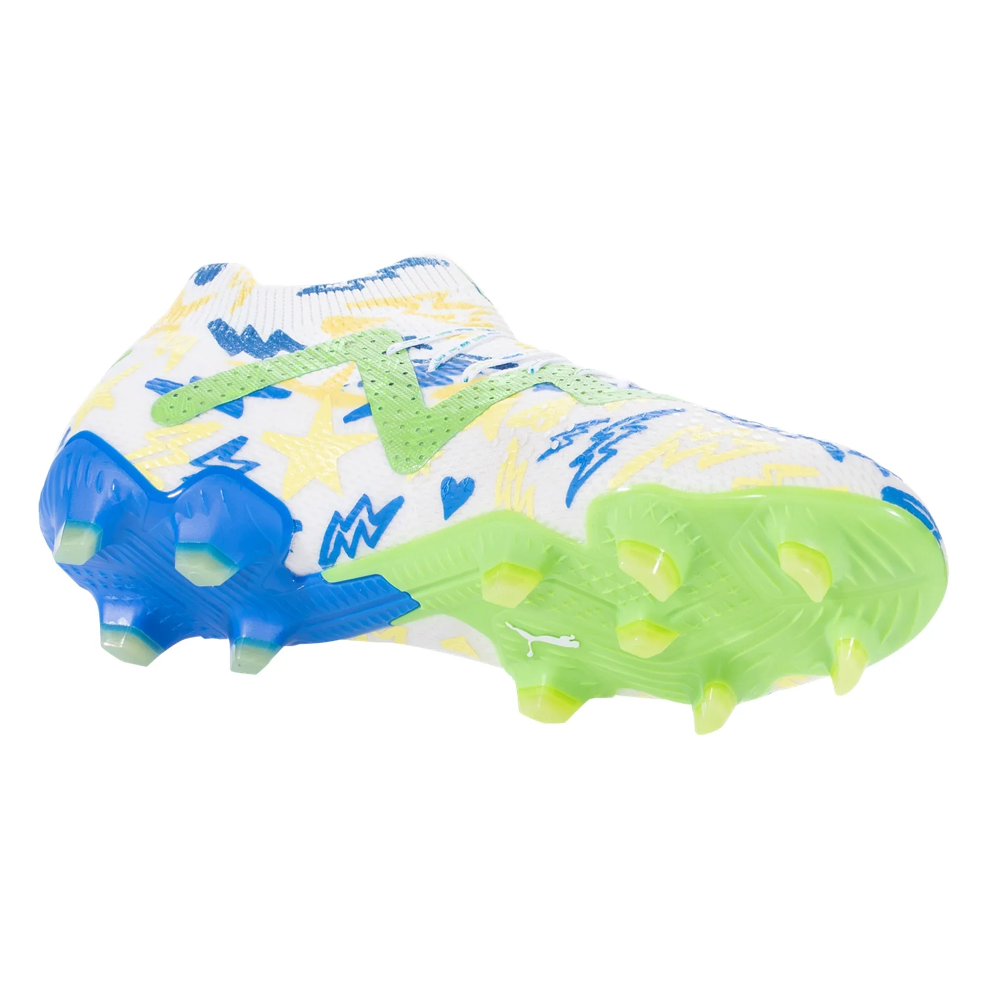 Puma Future Ultimate NJR FG/AG Soccer Cleat - White/Racing Blue/Lemon Meringue/Parakeet Green - Image 6