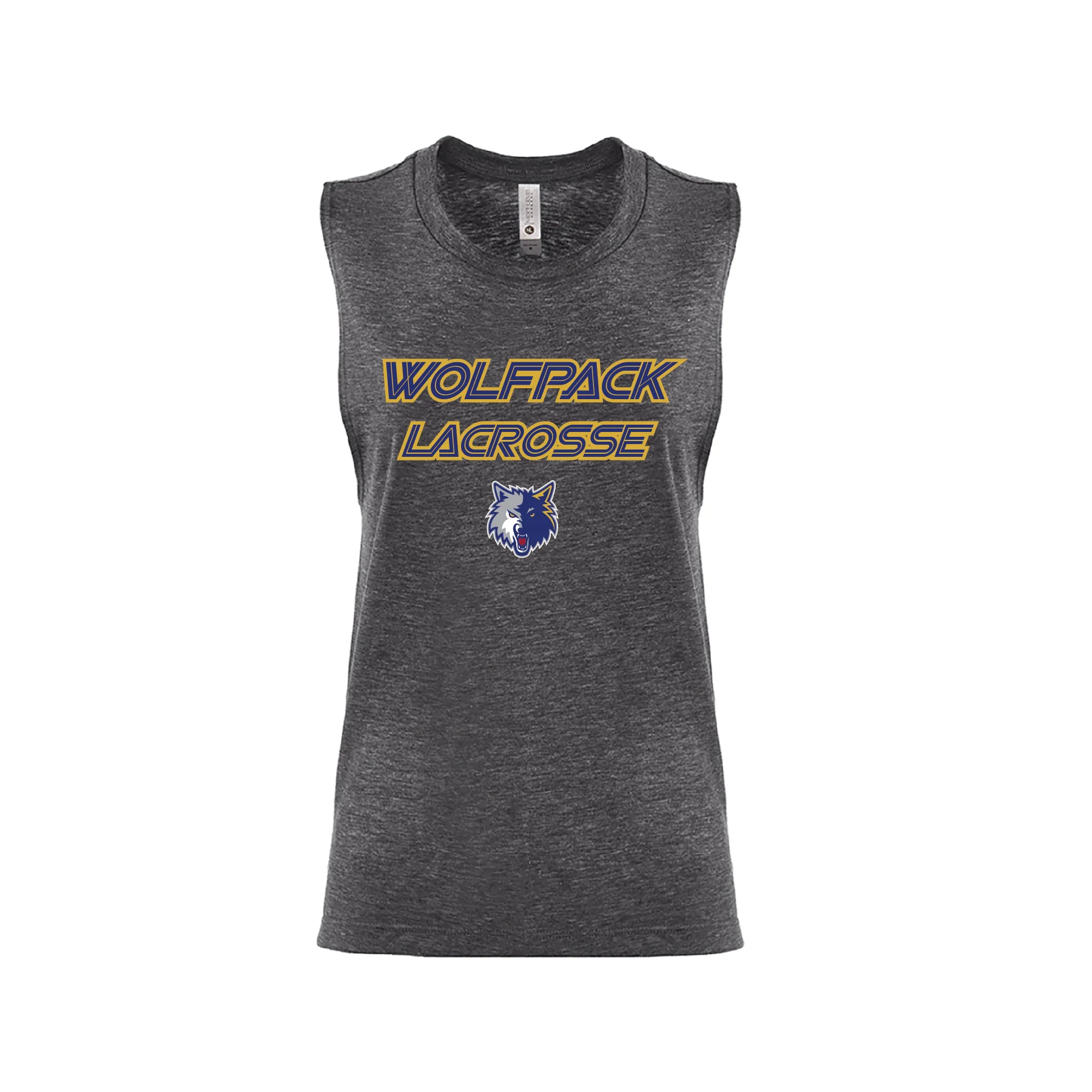 Wolfpack Lacrosse FAN Next Level Ladies Muscle Tank Charcoal